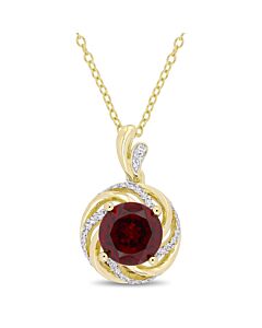 AMOUR 2 1/7 CT TGW Garnet White Topaz and Diamond Swirl Pendant with Chain In Yellow Plated Sterling Silver