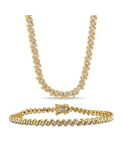 AMOUR 2-piece Set Of 1 1/2 CT TDW Diamond S-link Tennis Necklace and Bracelet In Yellow Plated Sterling Silver