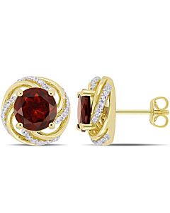 AMOUR 4 1/3 CT TGW Garnet and White Topaz Swirl Stud Earrings In Yellow Plated Sterling Silver