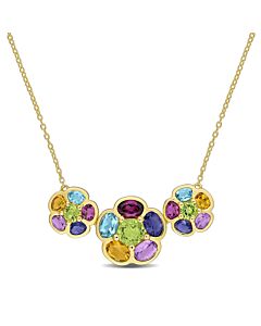 AMOUR 5 3/4 CT TGW Rhodolite Swiss-blue Topaz Citrine Amethyst Iolite Peridot Flower Pendant with Chain In Yellow Plated Sterling Silver