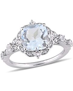 Aquamarine, White Sapphire and Diamond Accent Vintage Ring