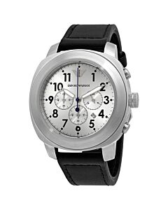 Men's Sportivo Chronograph Calfskin Leather Silver Dial Watch