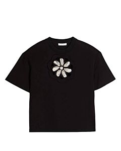 Area Black Mussel Flower Embellished Cutout Jersey T-Shirt