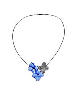 Baccarat Hortensia Sapphire Blue and Flower Pave Diamond Necklace