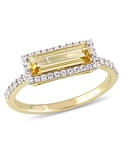 Baguette Cut Citrine and White Sapphire Halo Ring in Yellow Plated Sterling Silver
