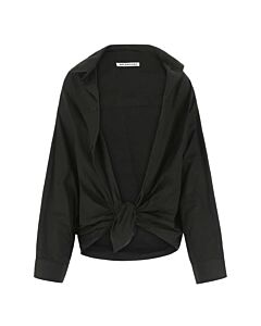 Balenciaga Black Cotton Poplin Gathered-Detail Shirt, Brand Size 1 (X-Small)