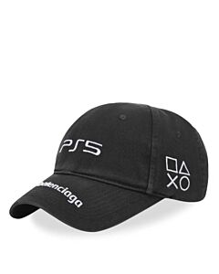 Balenciaga Black/White PS5 Logo Baseball Cotton Cap, Size Large