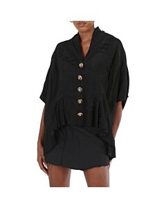 Balenciaga Ladies Black Oversized Tonal Logo Blouse, Brand Size 36 (US Size 2)