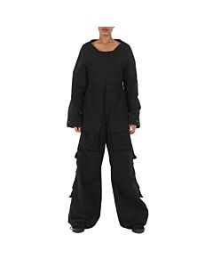 Balenciaga Ladies Black V-Neck Cotton Cargo Jumpsuit, Brand Size 34 (US Size 4)