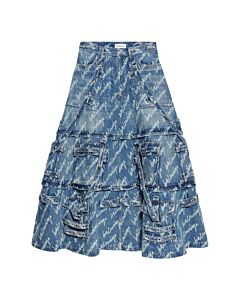 Balenciaga Ladies Light Blue  Allover Logo Maxi Raver Skirt, Brand Size 34 (US Size 4)