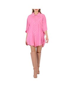 Balenciaga Ladies Pink Wrinkled Effect Minimal Logo Print Shirt, Brand Size 36 (US Size 2)