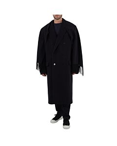 Balenciaga Men's Dark Navy Scarf-Embellished Long Coat