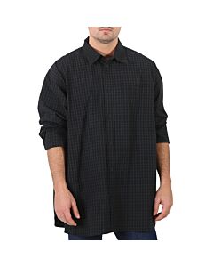 Balenciaga Men's Green / Navy Check-print Long-sleeve Shirt