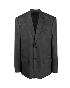 Balenciaga Men's Grey Logo-Patch Sleeve Blazer
