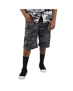 Balenciaga Men's Washed Black Camou Printed Bermuda Shorts