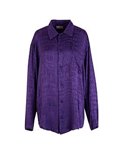Balenciaga Violet Long-Sleeve Allover Logo Minimal Shirt
