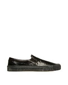 Bally Black Leory-Croc Embossed Slip-On Sneakers