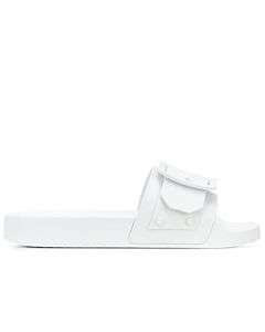Bally Jeline White Buckle Strap Slide Sandals, Brand Size 35 (US Size 4.5)