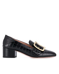 Bally Ladies Janelle Black Croco-embossed Leather Block-heel Loafers