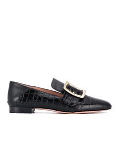 Bally Ladies Janelle Black Croco-embossed Leather Loafers