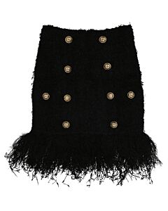 Balmain Ladies Black Short Fringed Tweed Skirt