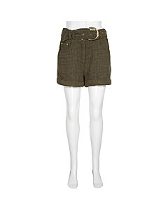 Balmain Ladies Shorts . Khaki Short Tae Haut Centr Tweed, Brand Size 40