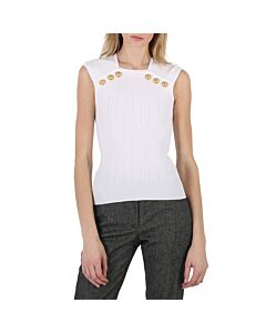 Balmain Ladies White Button-trim Knitted Top, Brand Size 36 (US Size 4)