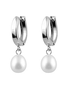 Bella Pearl Dangling Freshwater Pearl 14K White Gold Hoop Earrings