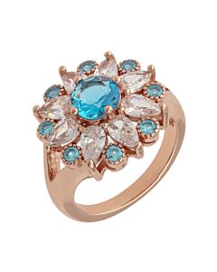 Bertha Juliet Collection Women's 18k RG Plated Light Blue Floral Statement Fashion Ring