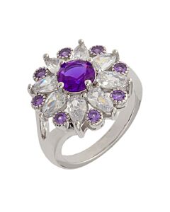 Bertha Juliet Collection Women's 18k WG Plated Purple Floral Statement Fashion Ring
