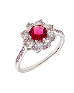 Bertha Juliet Collection Women's 18k WG Plated Red Flower Fashion Ring