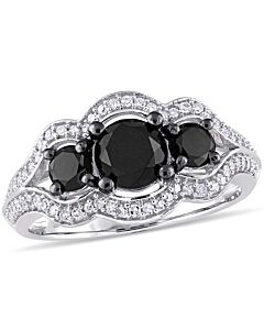 Black & White Diamond Engagement Ring in 10k White Gold Plated with Black Rhodium