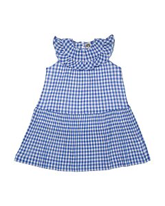 Bonton Girls Vichy Blue Gingham Cotton Dress