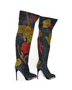 Burberry Allison Suede Patchwork Thigh-High Boots, Brand Size 35 ( US Size 5 )
