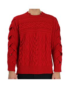 Burberry Aran Knit Cashmere Wool Sweater In Military Red