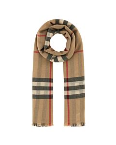 Burberry Archive Beige Check Wool Fringed Scarf