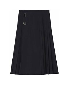 Burberry Black Arroux Grain De Poudre Pleated Skirt, Size Small