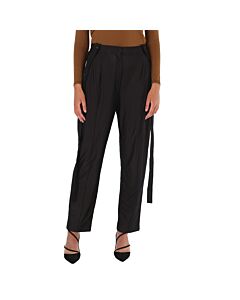 Burberry Black Chiffon And Jersey Tailored Trousers With Strap Detail