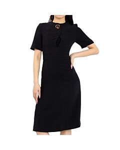 Burberry Black D-ring Detail Silk Wool Short-sleeve Dress