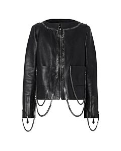 Burberry Black Draped Chain-Link Detail Leather Jacket