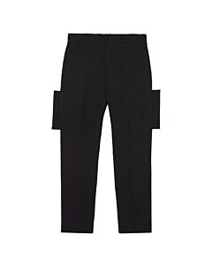 Burberry Black Grain De Poudre Wool Panel Detail Tailored Trousers