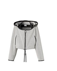 Burberry Black Melange Canvas And Leather Cropped Hooded Jacket