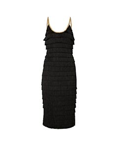 Burberry Black Melina Sleeveless Chain Trim Fringed Dress