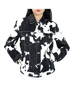 Burberry Black Pattern Prestwick Cow Print Denim Jacket