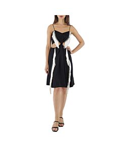 Burberry Black Silk Satin Slip Dress With Fringed Detail
