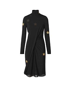 Burberry Black Star Motif Gathered Silk Viscose Dress