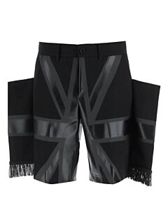 Burberry Black Union Jack Fringe Detail Wool Shorts