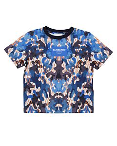 Burberry Boys Canvas Blue Camouflage-Print Cotton T-Shirt