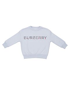 Burberry Boys Ice Blue Checkerboard Logo Print Sweatshirt