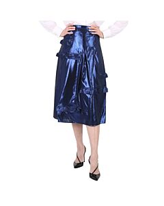 Burberry Bright Navy Ruffle Detail Lame Skirt
